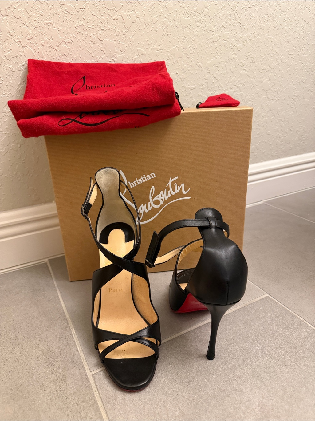 Christian Louboutin Black Leather Strappy Stiletto Sandals